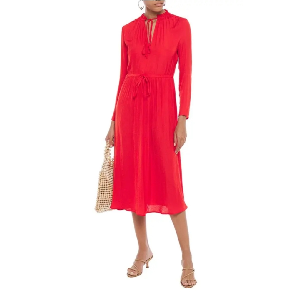 Maje Woman Rouge Gathered Sateen Midi Dress Red Size 3